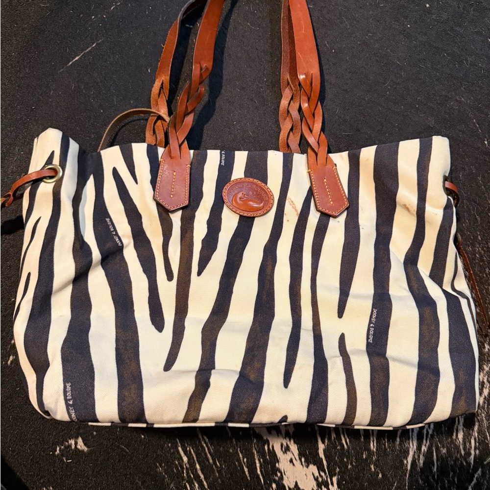 Dooney & Bourke Zebra Print Shoulder Bag with Brown Straps